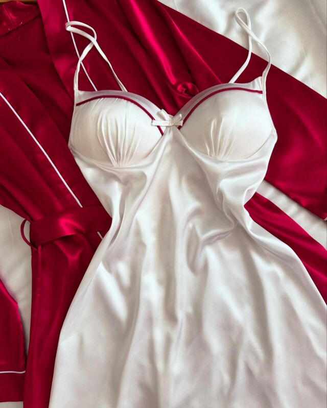 4 Parça Bordo Laurel Kadın Saten Gecelik Sabahlık Çeyiz Seti 6921 - 2