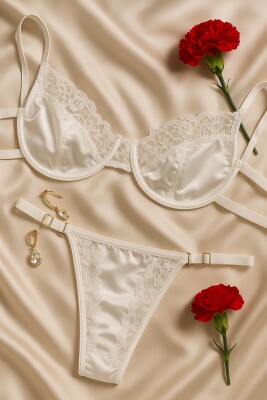 Amora Saten Sütyen Takım Beyaz 6990 - ÇeyizeDairHerşey