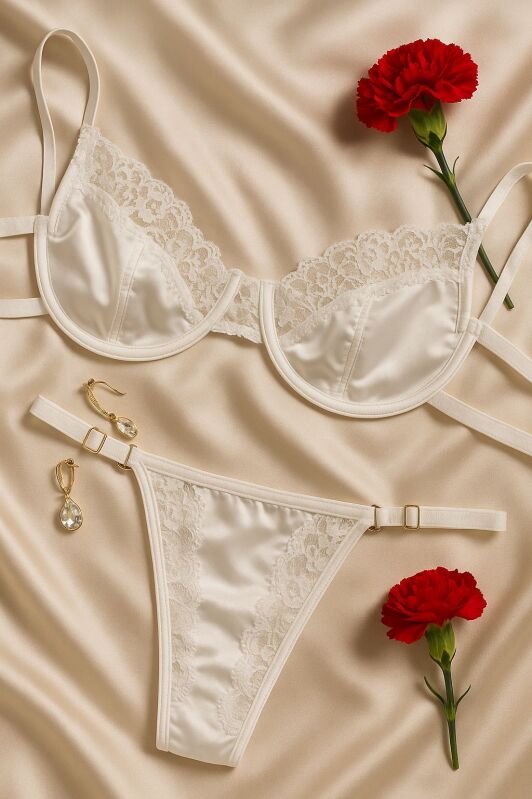 Amora Saten Sütyen Takım Beyaz 6990 - 1