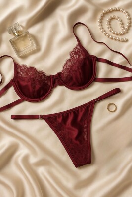 Amora Saten Sütyen Takım Bordo 7001 - ÇeyizeDairHerşey