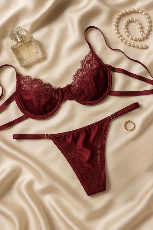 Amora Saten Sütyen Takım Bordo 7001 - 1