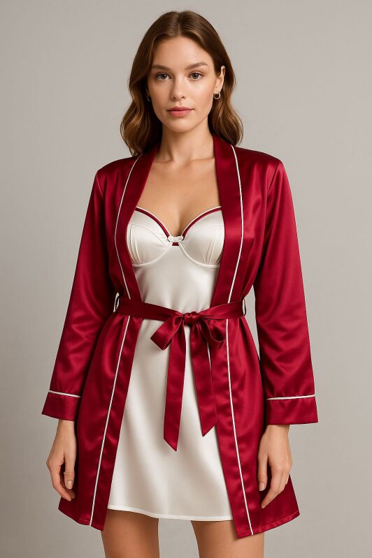 Amoria Saten Sabahlıklı Gecelik Seti 6938 - 1