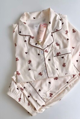 Beatiful Krinkıl Bear And Hearts Örme Special Kumaş Pijama Takımı 6872 - ÇeyizeDairHerşey