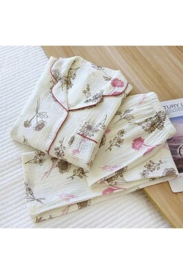 Beatiful Krinkıl Flower Örme Special Kumaş Pijama Takımı 6766 - ÇeyizeDairHerşey