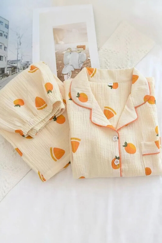 Beatiful Krinkıl Simply Orange Örme Special Kumaş Pijama Takımı 6804 - ÇeyizeDairHerşey