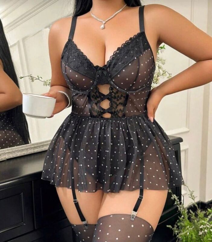 Puantiyeli Tasarım Büyük Beden Jartiyer Çorap Hediyeli 6819 - 2