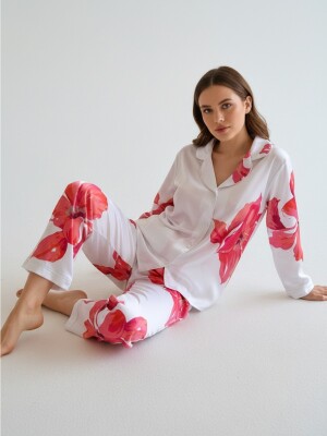 - Bloomwear Uzun Kollu Saten Pijama Takımı 6931 - ÇeyizeDairHerşey