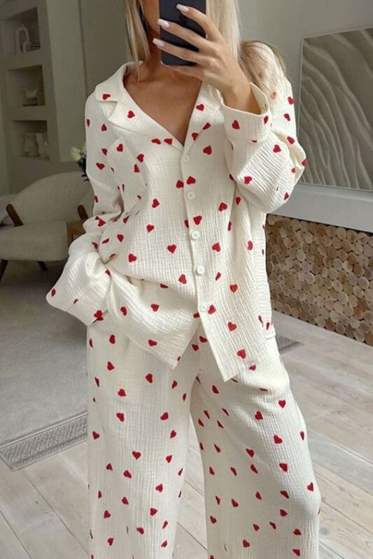 Beatiful Krinkıl Cold Love Örme Special Kumaş Pijama Takımı 6776 - 1