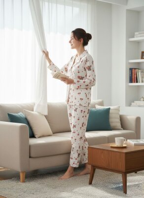 Cherry Bear Önden Düğmeli Kadın Pijama Takımı 7089 - ÇeyizeDairHerşey