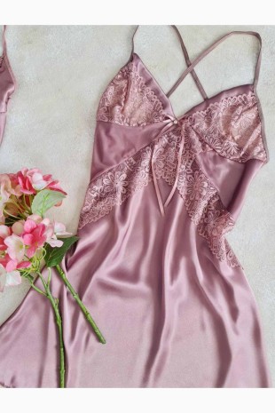 Gül kurusu saten sabahlıklı şortlu 6 li çeyizlik set 6105 - 8