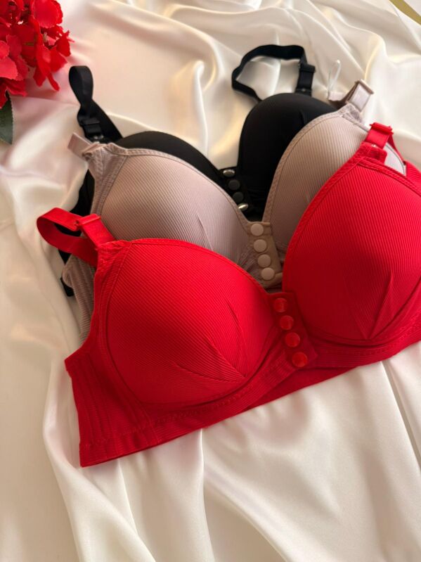 Kadın Telsiz Önden Çıtçıtlı Desteksiz Sütyen 3’lü Paket (Kırmızı - Vizon - Siyah) 7030 - 2