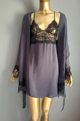  La Rozita Special Antrasit 5 Li Saten Şifon Çeyiz Seti 6857 - 4
