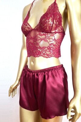  La Rozita Special Burgundy 5 Li Saten Şifon Çeyiz Seti 6845 - 4