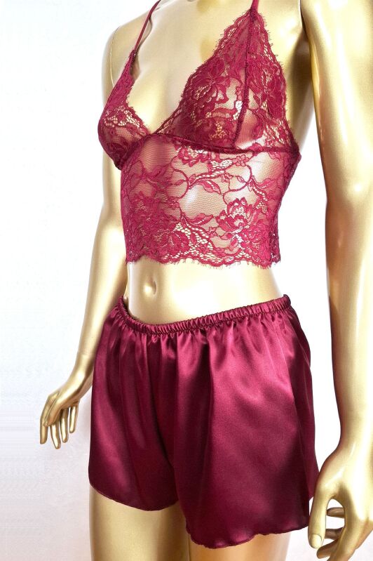  La Rozita Special Burgundy 5 Li Saten Şifon Çeyiz Seti 6845 - 4