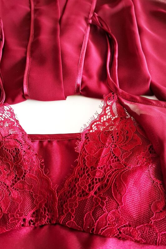  La Rozita Special Burgundy 5 Li Saten Şifon Çeyiz Seti 6845 - 6