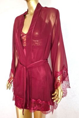  La Rozita Special Burgundy 5 Li Saten Şifon Çeyiz Seti 6845 - 7