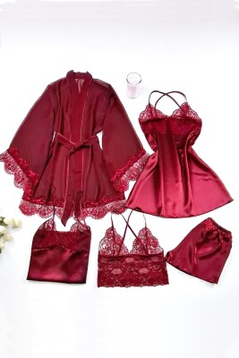 La Rozita Special Burgundy 5 Li Saten Şifon Çeyiz Seti 6845 - ÇeyizeDairHerşey