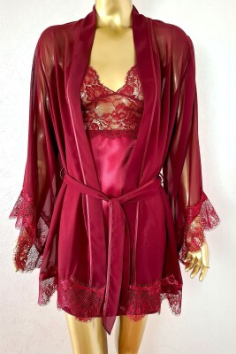  La Rozita Special Burgundy 5 Li Saten Şifon Çeyiz Seti 6845 - 3