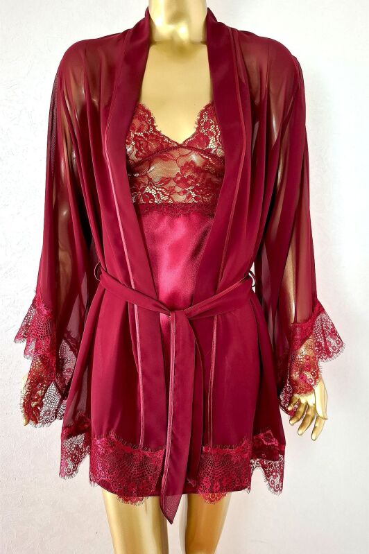  La Rozita Special Burgundy 5 Li Saten Şifon Çeyiz Seti 6845 - 3