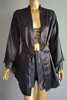  La Rozita Special Black Saten Dantel Fantazi 3 lü çeyiz seti 6855 - ÇeyizeDairHerşey