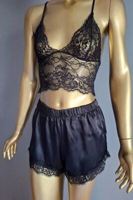  La Rozita Special Black Saten Dantel Fantazi 3 lü çeyiz seti 6855 - ÇeyizeDairHerşey (1)