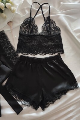  La Rozita Special Black Saten Dantel Fantazi 3 lü çeyiz seti 6855 - ÇeyizeDairHerşey (1)