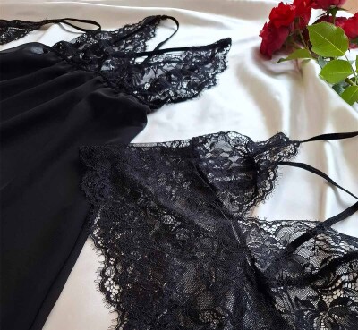  La Rozita Special Black Şifon Dantel Fantazi 4 lü çeyiz seti 6854 - 4