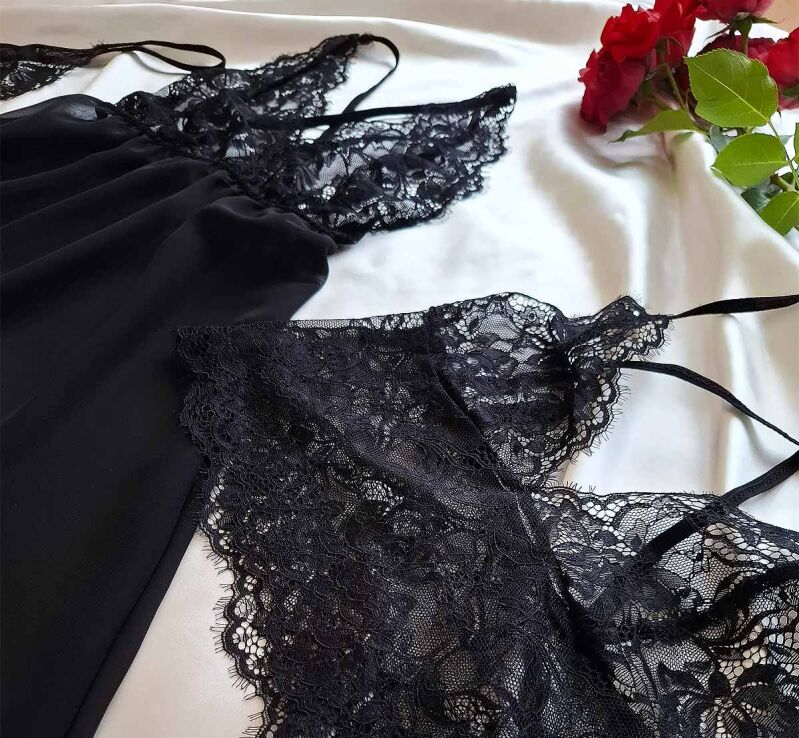  La Rozita Special Black Şifon Dantel Fantazi 4 lü çeyiz seti 6854 - 4