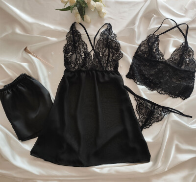  La Rozita Special Black Şifon Dantel Fantazi 4 lü çeyiz seti 6854 - ÇeyizeDairHerşey