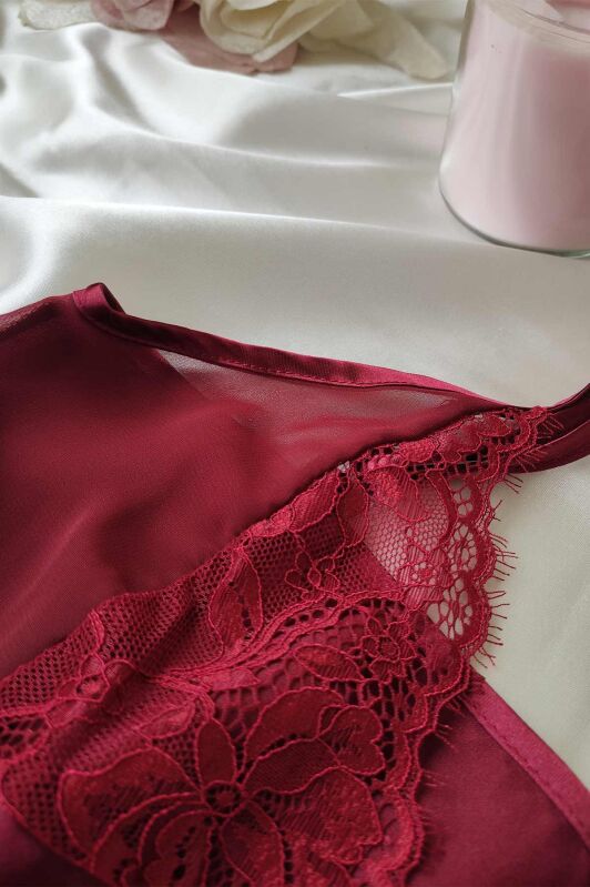  La Rozita Special Bordo 5 Li Saten Şifon Çeyiz Seti 6862 - 5