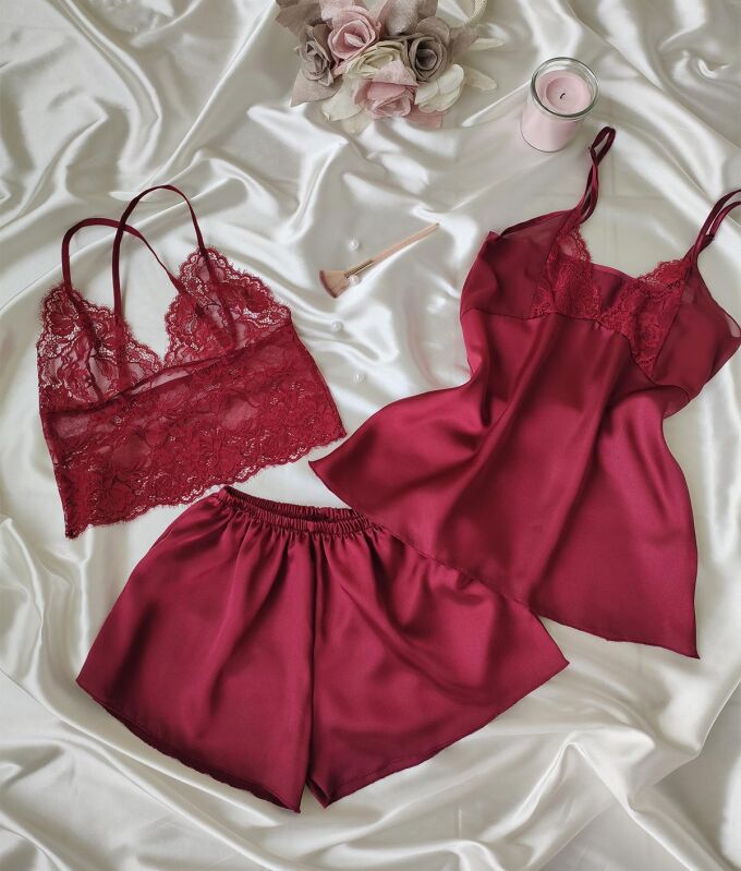  La Rozita Special Bordo 5 Li Saten Şifon Çeyiz Seti 6862 - 3