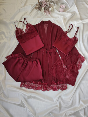  La Rozita Special Bordo 5 Li Saten Şifon Çeyiz Seti 6862 - ÇeyizeDairHerşey