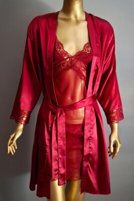  La Rozita Special Burgundy 3 lü Saten Şifon Çeyiz Seti 6853 - ÇeyizeDairHerşey (1)