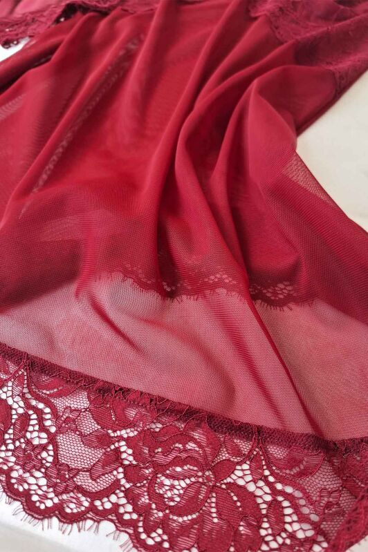  La Rozita Special Burgundy 3 lü Saten Şifon Çeyiz Seti 6853 - 3