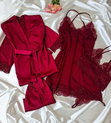  La Rozita Special Burgundy 5 Saten Çeyiz Seti 6869 - ÇeyizeDairHerşey