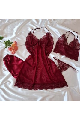  La Rozita Special Burgundy 5 Saten Çeyiz Seti 6869 - ÇeyizeDairHerşey (1)