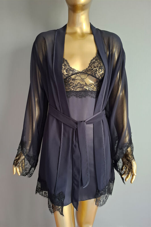  La Rozita Special Lacivert 5 Li Saten Şifon Çeyiz Seti 6856 - 2