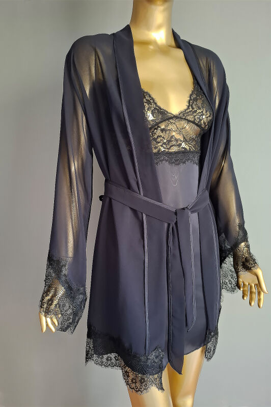  La Rozita Special Lacivert 5 Li Saten Şifon Çeyiz Seti 6856 - 4