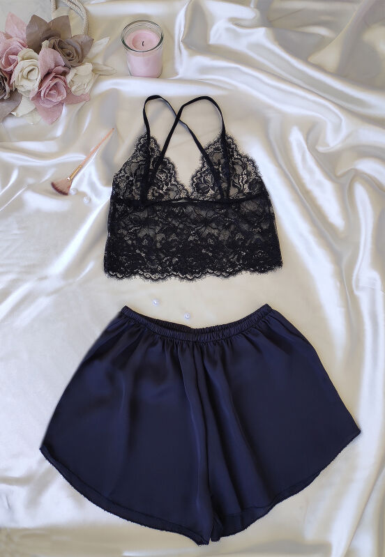  La Rozita Special Lacivert 5 Li Saten Şifon Çeyiz Seti 6856 - 5