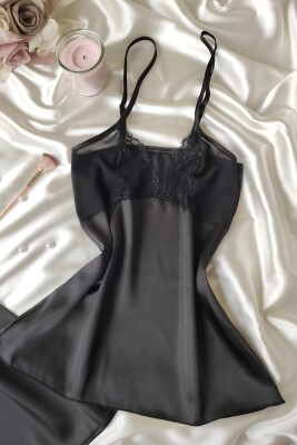  La Rozita Special Siyah 5 Li Saten Şifon Çeyiz Seti 6864 - 6