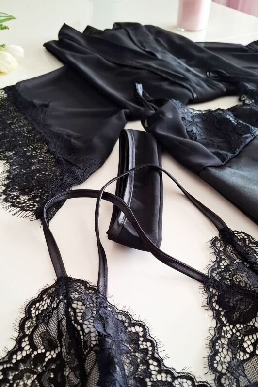 La Rozita Special Black 5 Li Saten Şifon Çeyiz Seti 6843 - 2