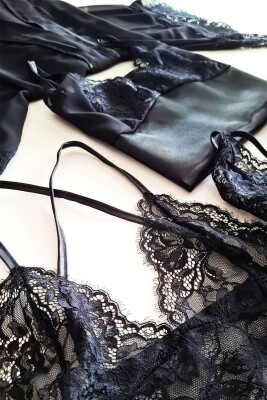 La Rozita Special Black 5 Li Saten Şifon Çeyiz Seti 6843 - 6