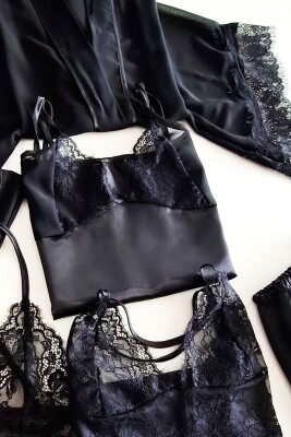 La Rozita Special Black 5 Li Saten Şifon Çeyiz Seti 6843 - 3