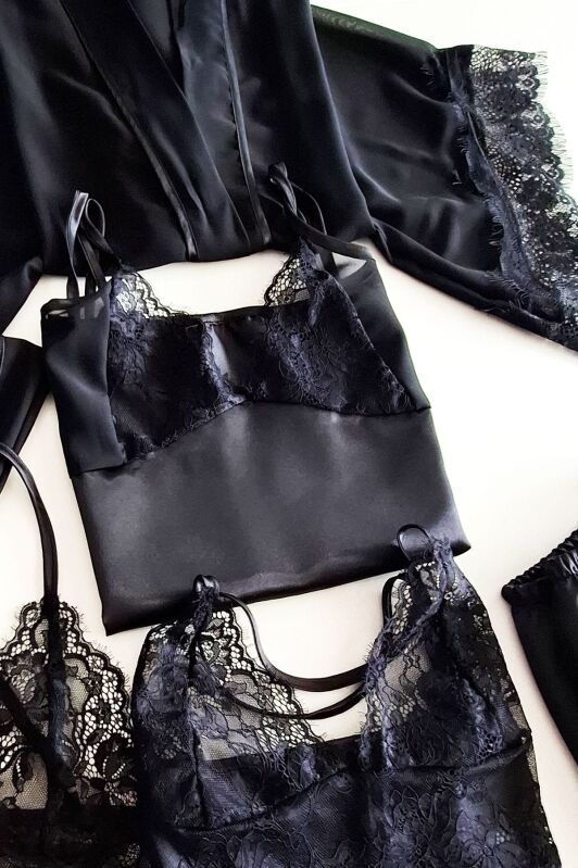 La Rozita Special Black 5 Li Saten Şifon Çeyiz Seti 6843 - 3
