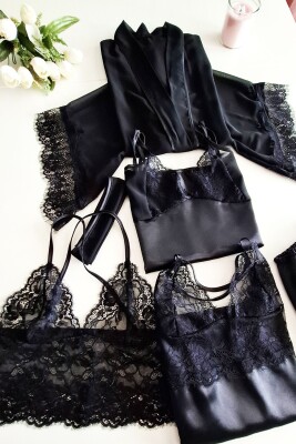 La Rozita Special Black 5 Li Saten Şifon Çeyiz Seti 6843 - 5