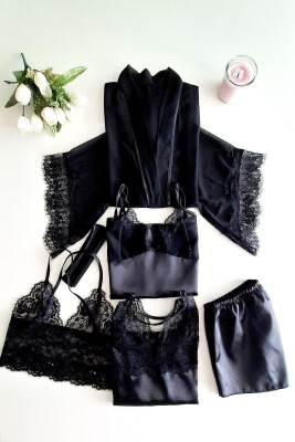 La Rozita Special Black 5 Li Saten Şifon Çeyiz Seti 6843 - ÇeyizeDairHerşey