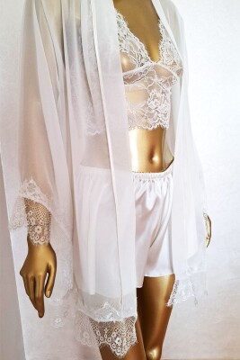  La Rozita Special White 5 Li Saten Şifon Çeyiz Seti 6844 - 3