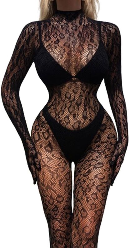 Leopar Desenli Eldivenli Vücut Çorabı 6982 - 4