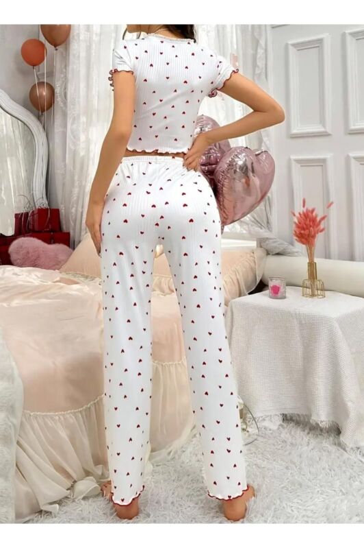Love Bloom Red Crop model KISA KOLLU Pijama Takımı 6848 - 5