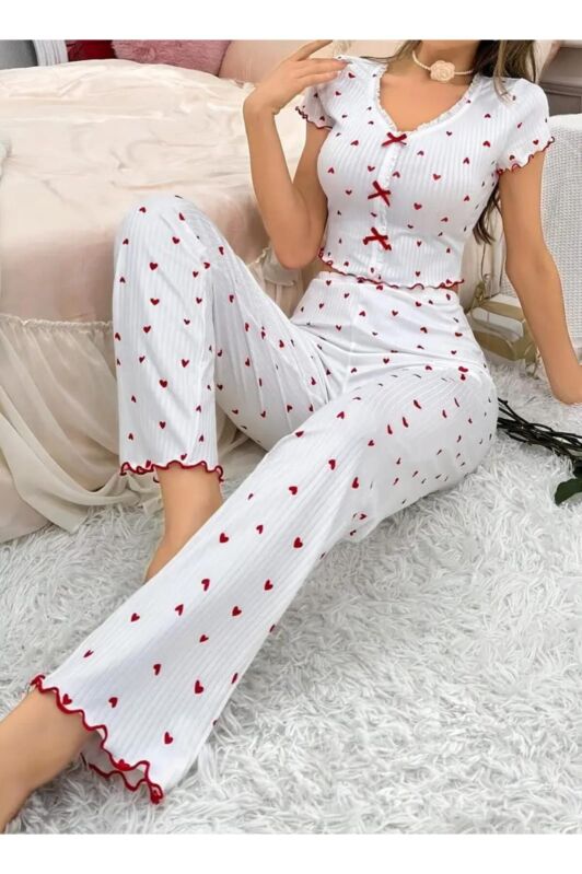 Love Bloom Red Crop model KISA KOLLU Pijama Takımı 6848 - 3